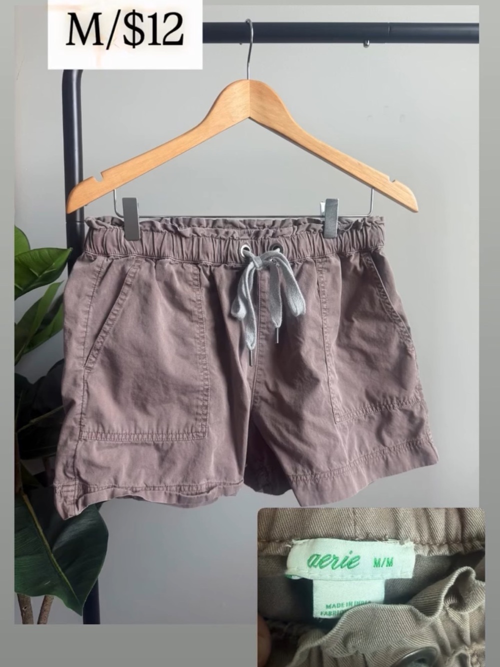 aerie Mauve-Brown Drawstring Utility Cargo Shorts